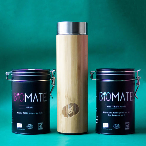 Pack Duo Bambou Infuseur à thé (500ml) - Thermos - Maté Bio - Biomate