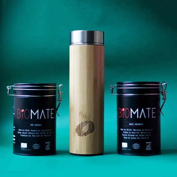 Pack Duo Bambou Infuseur à thé (500ml) - Thermos - Maté Bio - Biomate